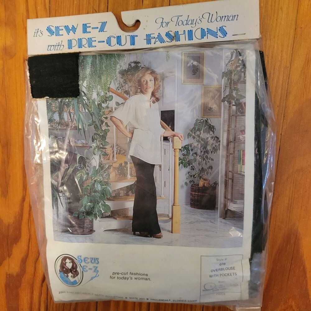 Sew EZ Pre Cut Fashions‎ Overblouse Pockets Black Cotton Kit Small Vintage